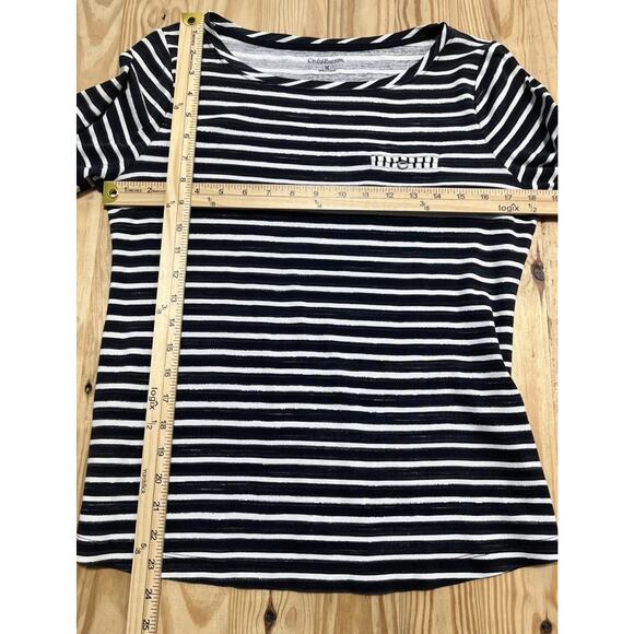 Croft & Barrow Black/White Striped Roll Tab Sleeve Pullover Top Blouse Size M - Picture 5 of 7